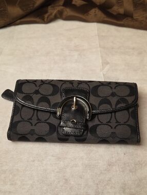 Coach Black Signature Canvas Buckle Wallet-Project